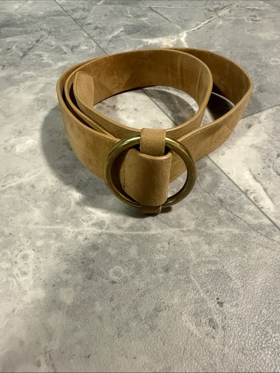 Accessories - Suede Circle Buckle Women's Belt - Tan